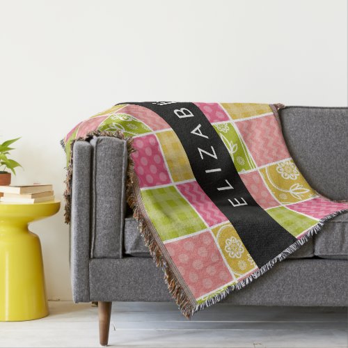 Zigzag Chevron Polka Dots Gingham Your Name Throw Blanket