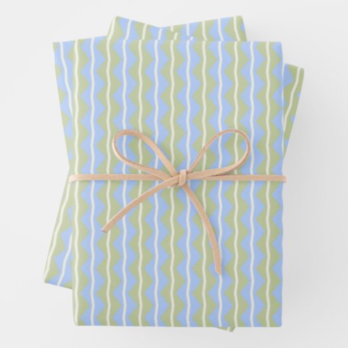 Zigzag Chevron Stripes _ BlueGreen and pale Ivory Wrapping Paper Sheets