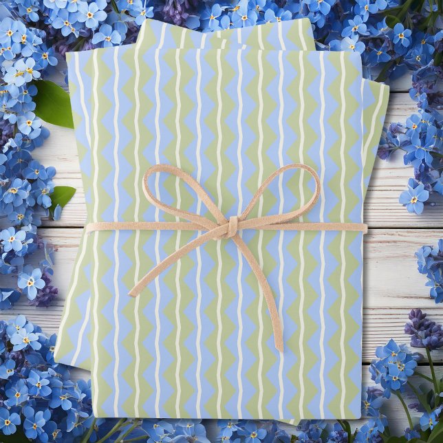 Zigzag Chevron Stripes - Blue,Green and pale Ivory Wrapping Paper Sheets (Zigzag Chevron Stripes - Blue,Green and pale Ivory Wrapping Paper Sheets by Leapfroglisics Shop)
