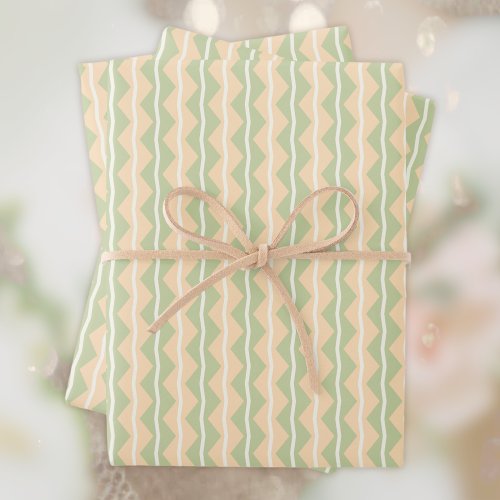 Zigzag Chevron Stripes_OrangeGreen and pale Ivory Wrapping Paper Sheets