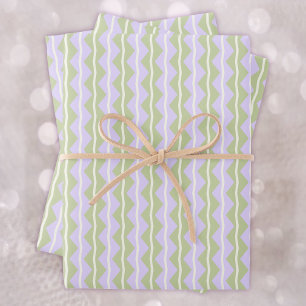 Zigzag Chevron Stripes-Purple,Green and pale Ivory Wrapping Paper Sheets