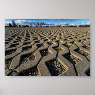 Zigzag Concrete Pavers with Gravel and Blue Sky Poster