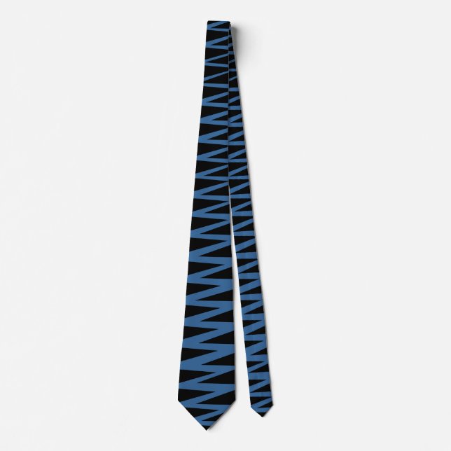 Zigzag - Desert Blue on Black Neck Tie (Front)