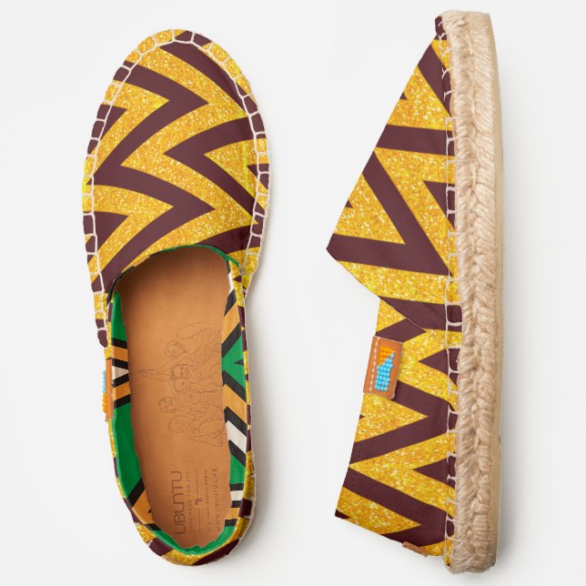 Zigzag Faux Yellow Gold Glitter Image Pattern, ZEA Espadrilles (Side)