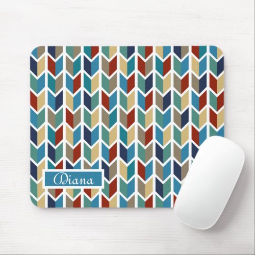 Zigzag Geometric Art Deco Pattern Multicolor Name Mouse Pad
