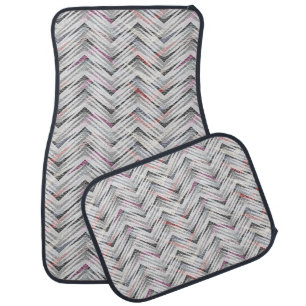 Zigzag, geometric, gray, lilac, pink, black, strip car floor mat