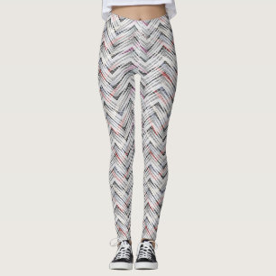 Zigzag, geometric, gray, lilac, pink, black, strip leggings