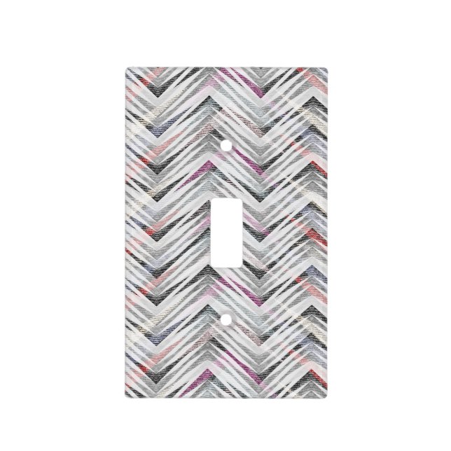 Zigzag, geometric, gray, lilac, pink, black, strip light switch cover (Front)