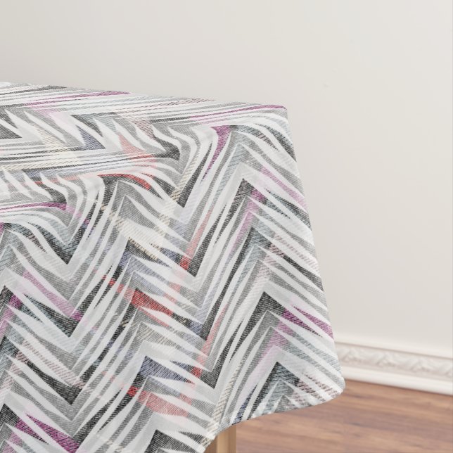 Zigzag, geometric, gray, lilac, pink, black, strip tablecloth (In Situ)