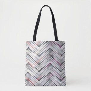 Zigzag, geometric, gray, lilac, pink, black, strip tote bag