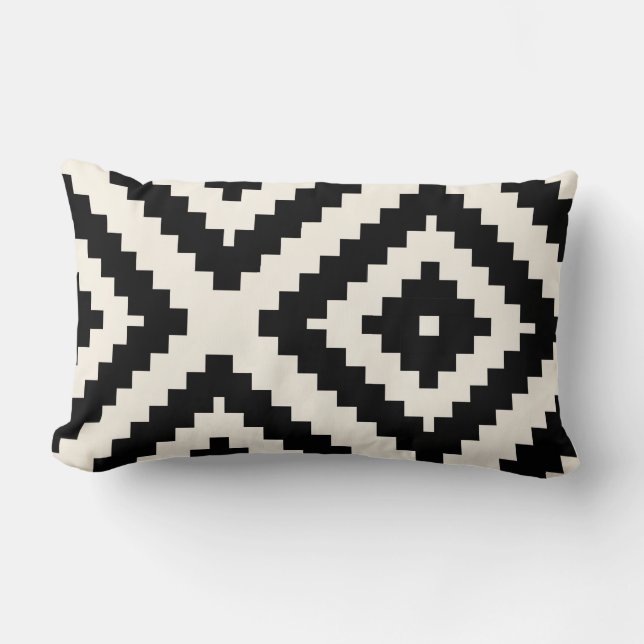 Zigzag Geometric Pattern Black and Cream Lumbar Pillow (Front)