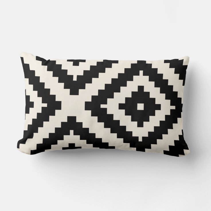 Zigzag Geometric Pattern Black and Cream Lumbar Pillow Zazzle