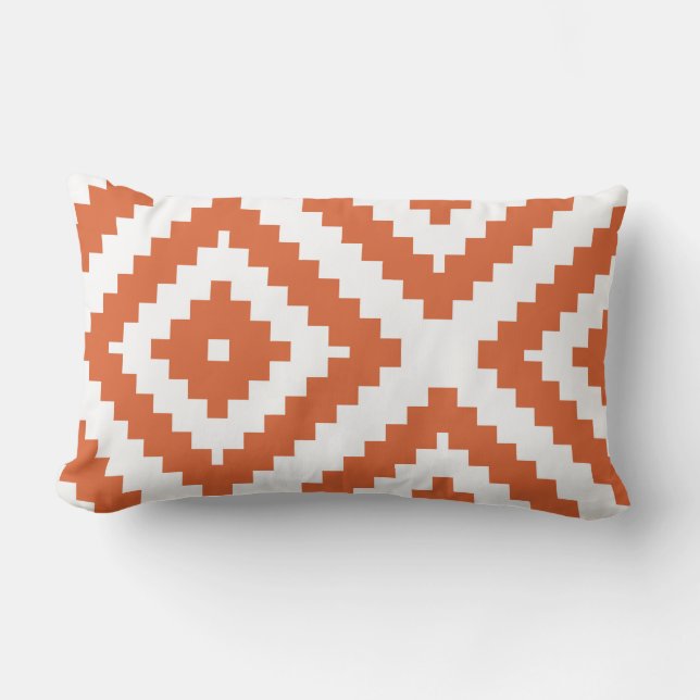 Zigzag Geometric Pattern Orange and White Lumbar Pillow (Front)
