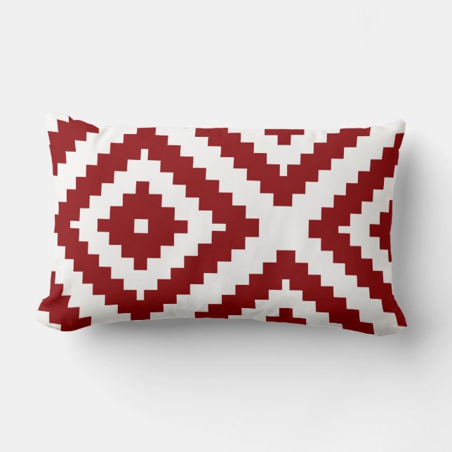 Zigzag Geometric Pattern Red and White Lumbar Pillow (Front)