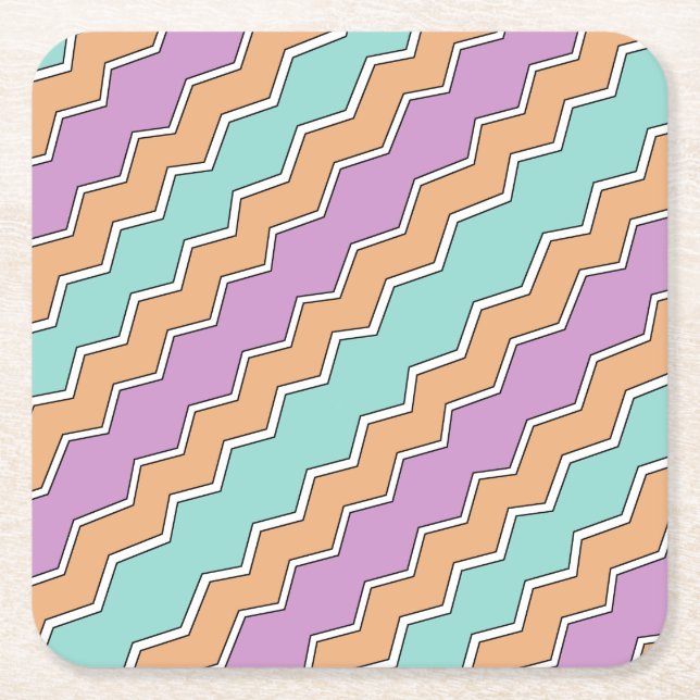 ZigZag Geometric Pattern Square Paper Coaster (Front)