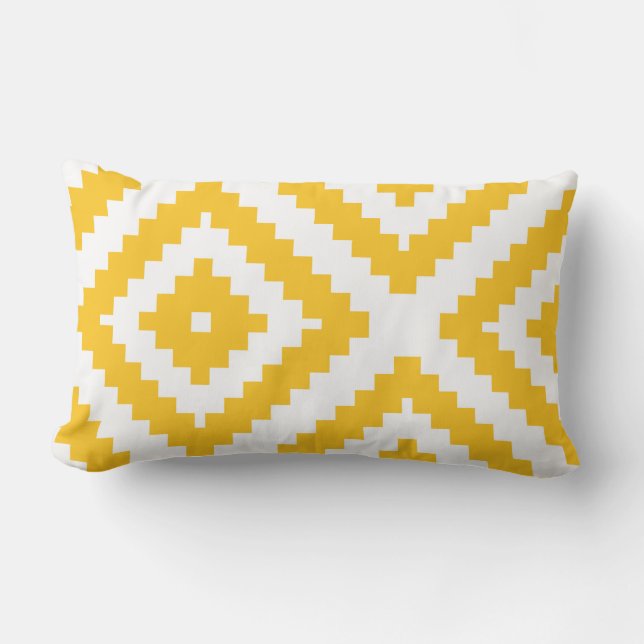 Zigzag Geometric Pattern Yellow and White Lumbar Pillow (Front)