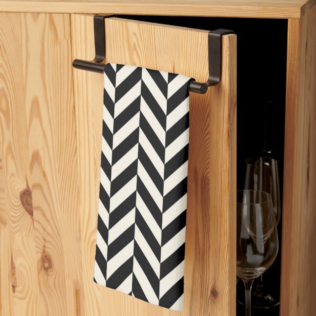 Zigzag Herringbone Black and Cream Towel (Thirds Fold)
