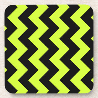 Zigzag I - Black and Fluorescent Yellow Drink Coaster