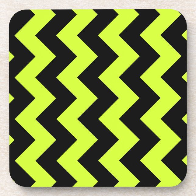 Zigzag I - Black and Fluorescent Yellow Drink Coaster (Front)
