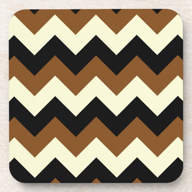 Zigzag I - Black, Yellow and Brown Drink Coaster (Front)