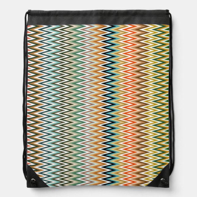 Zigzag Multicolored Pattern Drawstring Bag (Front)