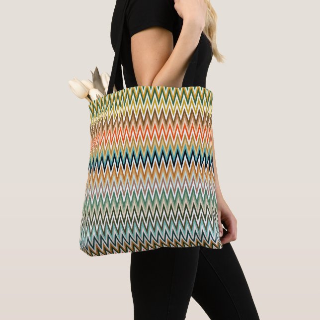 Zigzag Multicolored Pattern Tote Bag (Close Up)