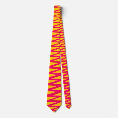 Zigzag _ Neon Red on Amber FFCC00 Neck Tie