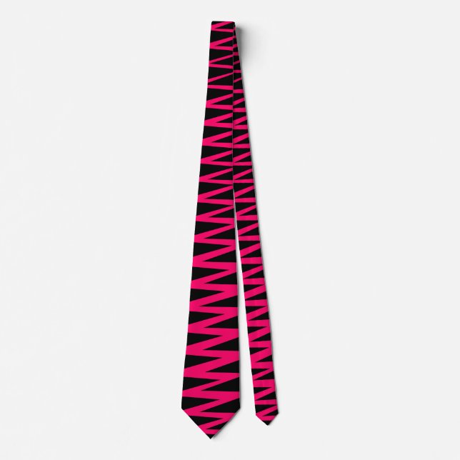 Zigzag - Neon Red on Black Neck Tie (Front)