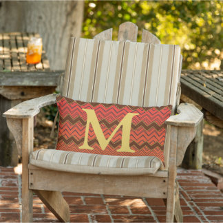 Zigzag Orange Yellow Red & Brown Monogram Pillow