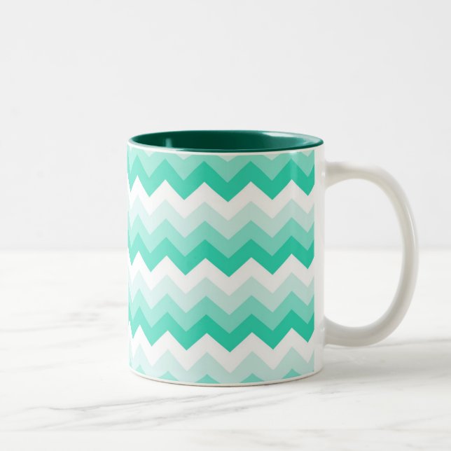 Zigzag patroon (Turquoise, groen) Two-Tone Coffee Mug (Right)