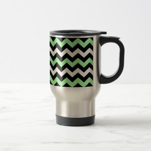 Zigzag patroon zwart groen wit travel mug