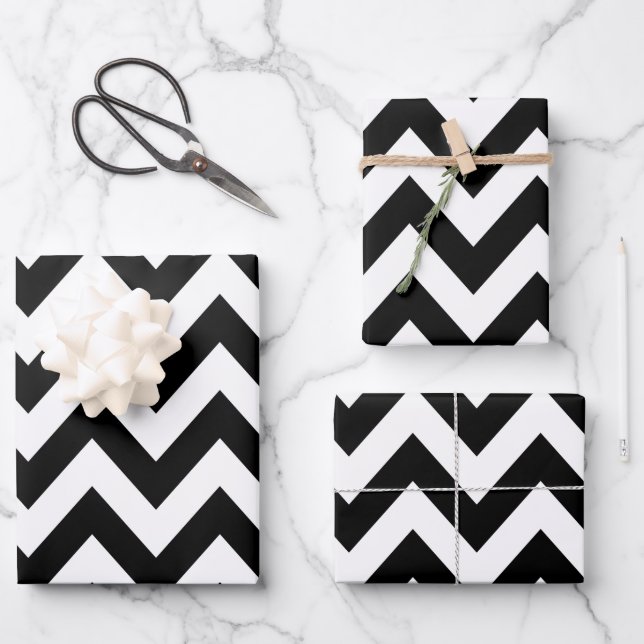 Zigzag Pattern Black And White Chevron Wrapping Paper Sheets (Front)