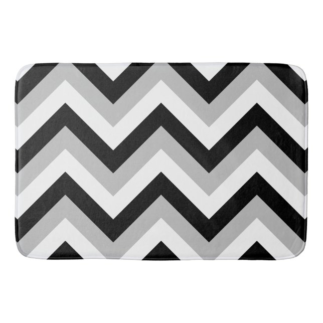 Zigzag Pattern Black Grey White Bath Mat (Front)