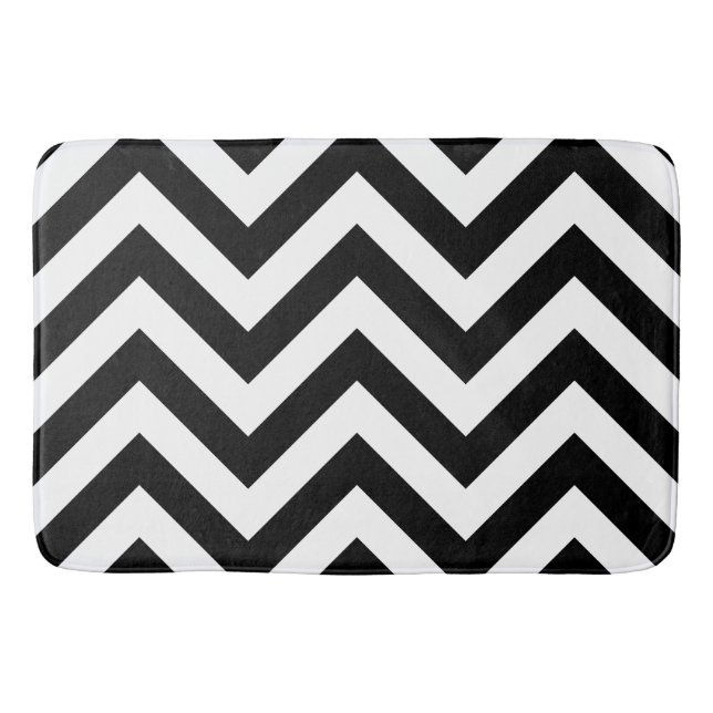 Zigzag Pattern Black & White Bathroom Mat (Front)