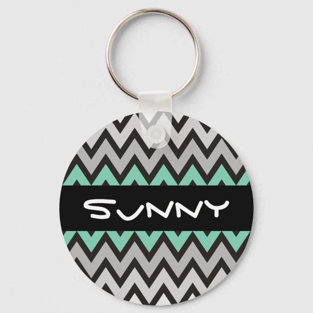 ZIGZAG pattern - black white gray + your idea Keychain (Front)