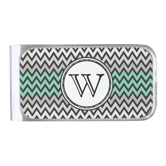 ZIGZAG pattern - black white grey + your idea Silver Finish Money Clip (Front)