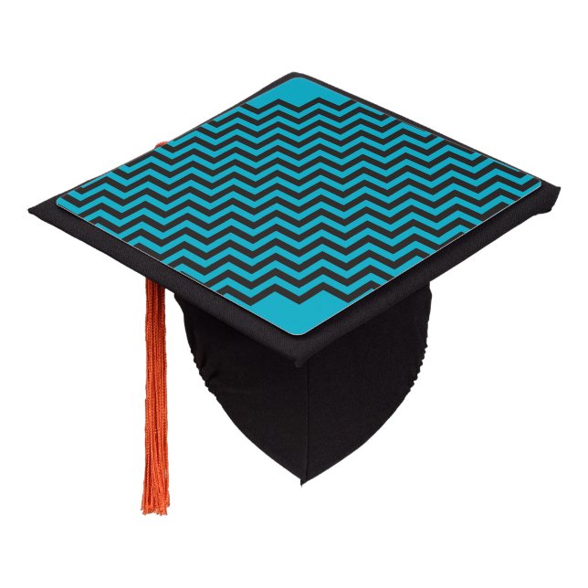 ZIGZAG pattern - black + your background & ideas Graduation Cap Topper (Angled)