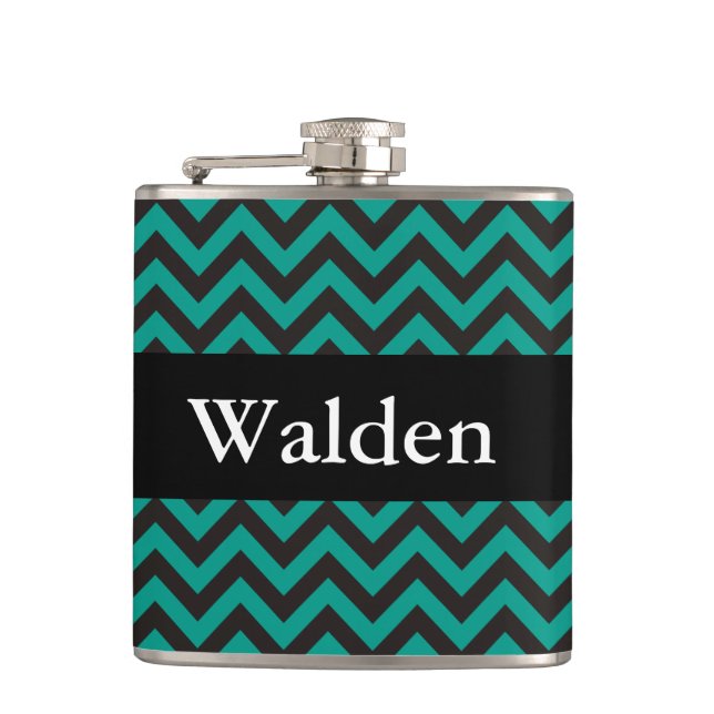 ZIGZAG pattern - black + your background & name Flask (Front)