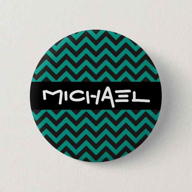 ZIGZAG pattern - black + your background & text Pinback Button (Front)