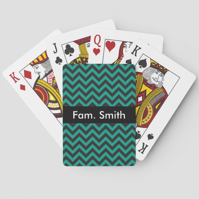 ZIGZAG pattern - black + your background & text Poker Cards (Back)