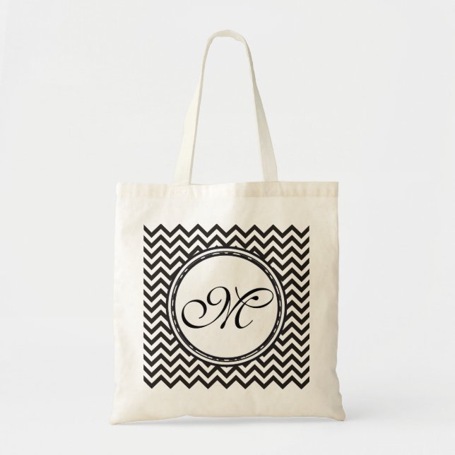 ZIGZAG pattern - black + your background & text Tote Bag (Front)