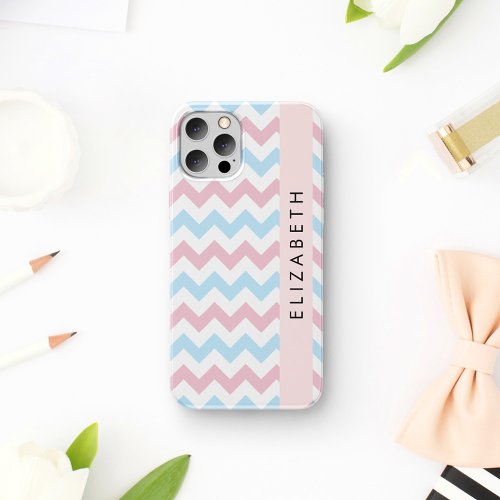 Zigzag Pattern Chevron Blue Pink Your Name iPhone 12 Pro Case