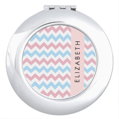 Zigzag Pattern Chevron Blue Pink Your Name Compact Mirror