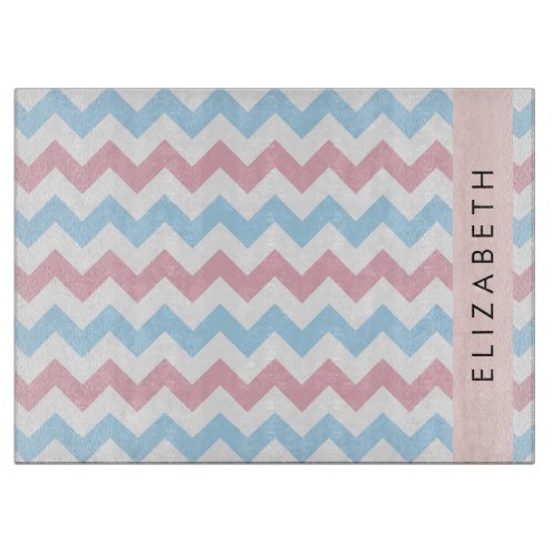 Zigzag Pattern Chevron Blue Pink Your Name Cutting Board