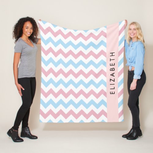 Zigzag Pattern Chevron Blue Pink Your Name Fleece Blanket