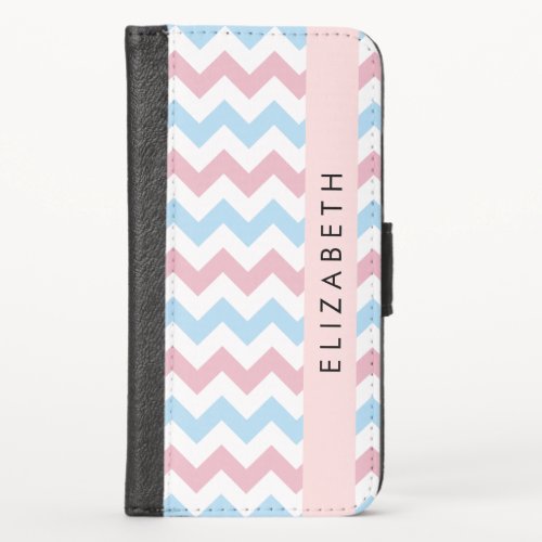 Zigzag Pattern Chevron Blue Pink Your Name iPhone X Wallet Case