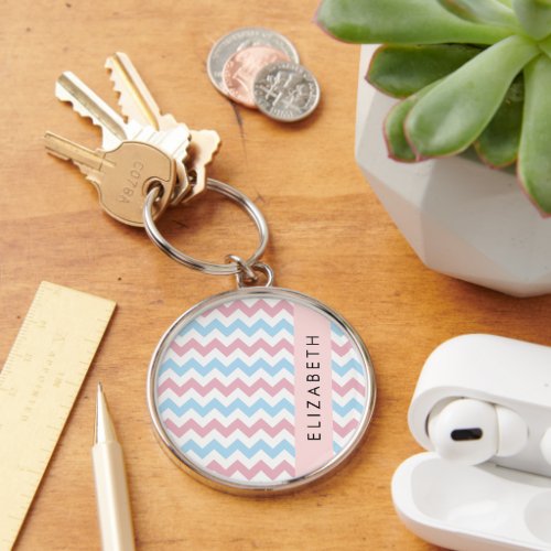 Zigzag Pattern Chevron Blue Pink Your Name Keychain