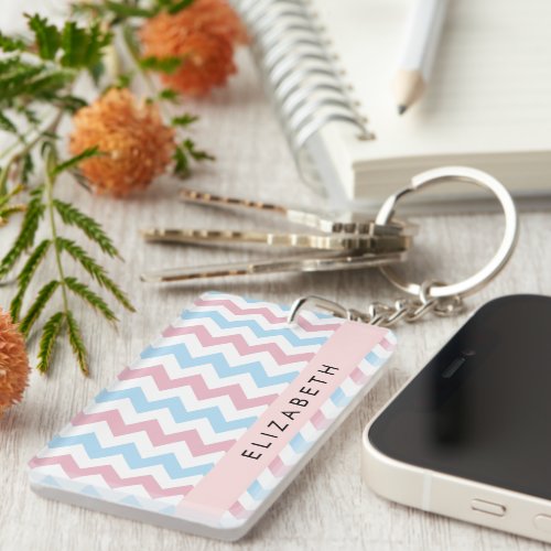 Zigzag Pattern Chevron Blue Pink Your Name Keychain