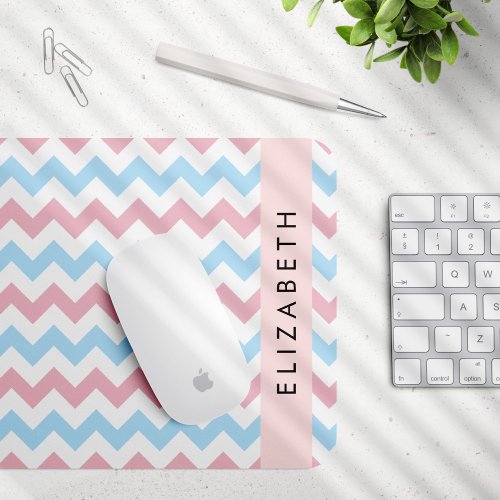 Zigzag Pattern Chevron Blue Pink Your Name Mouse Pad