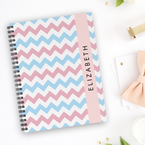 Zigzag Pattern Chevron Blue Pink Your Name Notebook